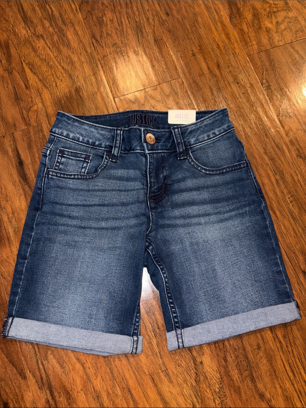 NWT Justice Girls Rolled Hem Dark Blue Denim Shorts Size 8
